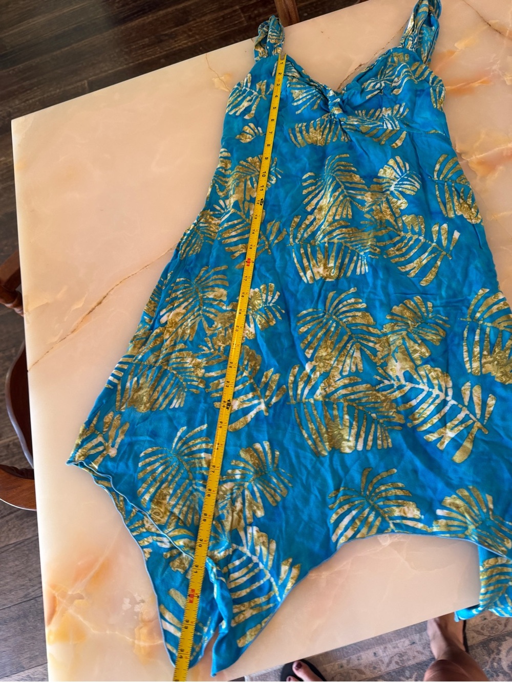 Vintage Turquoise Dress with Gold Leaf Print - Picture 6 of 8